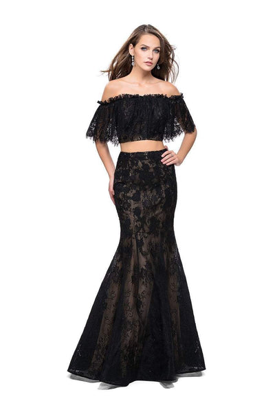 Off the Shoulder Natural Waistline Lace Back Zipper Floor Length Mermaid Dress with a Brush/Sweep Train With Ruffles