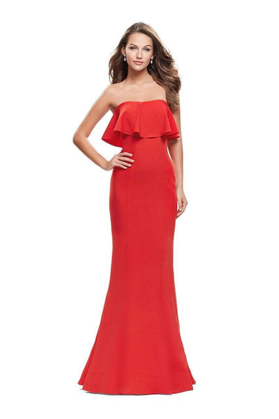 Strapless Straight Neck Mermaid Natural Waistline Floor Length Open-Back Back Zipper Pleated Fitted Dress With Ruffles