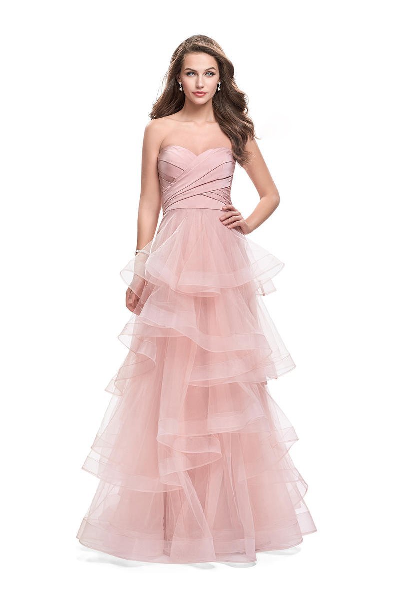 La Femme - 25430 Strapless Strappy Layered Tulle Dress
