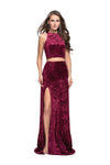 Natural Waistline Velvet Halter Slit Side Zipper Fitted Open-Back Sleeveless Floor Length Short Sheath Sheath Dress