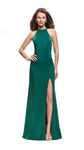 Sheath Halter Jersey Natural Waistline Slit Back Zipper Sleeveless Sheath Dress with a Brush/Sweep Train