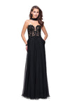 A-line Floor Length Back Zipper Applique Pocketed Illusion Racerback Pleated Sheer Wrap Cutout Choker Plunging Neck Sweetheart Corset Natural Waistline Dress With Rhinestones