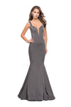 Sophisticated Plunging Neck Sweetheart Jersey Sleeveless Natural Waistline Floor Length Fitted Pleated Back Zipper Open-Back Sheer Mermaid Evening Dress