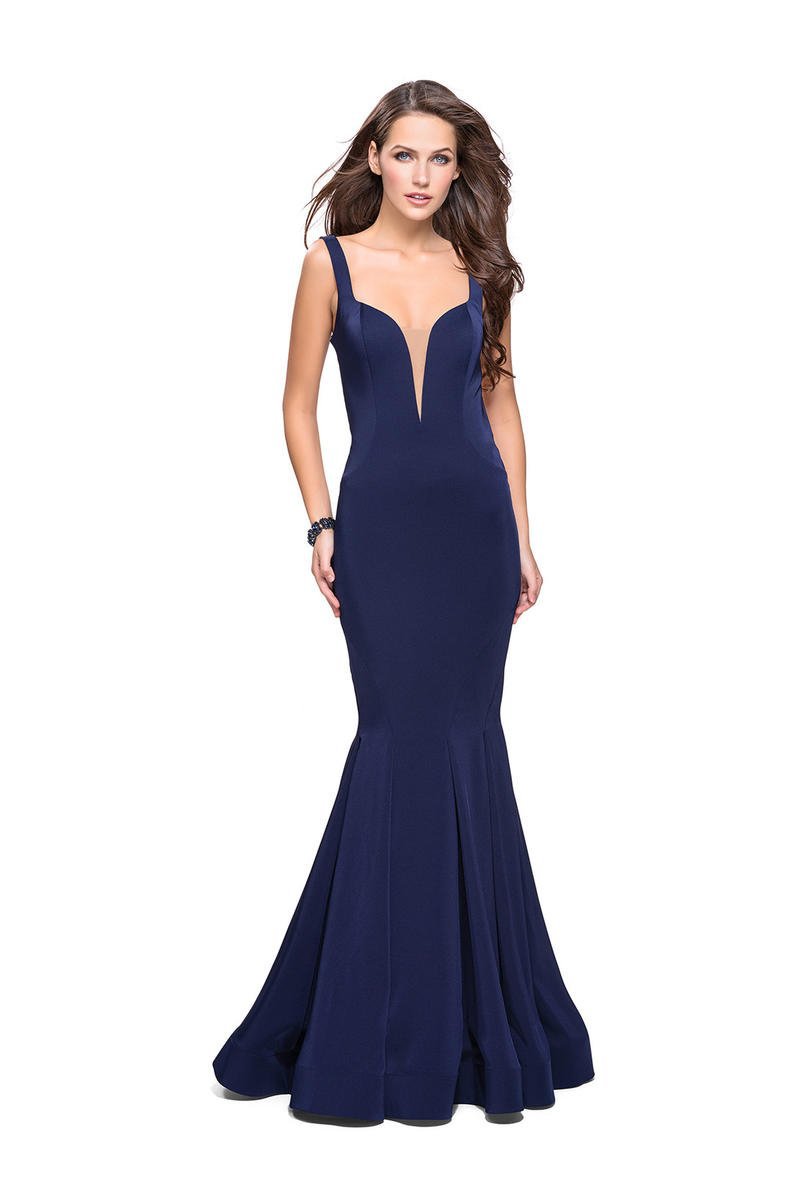 La Femme - 25485 Strappy Fitted Plunging Mermaid Dress
