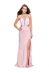 Tall Sheath Cutout Fitted Slit Beaded Back Zipper Natural Waistline Floor Length Halter Sheath Dress