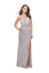 Tall Floor Length Natural Waistline Beaded Fitted Cutout Slit Back Zipper Halter Sheath Sheath Dress