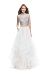 Tall A-line Back Zipper Cutout Belted Beaded Floor Length Collared Sweetheart Long Sleeves Dress With Ruffles