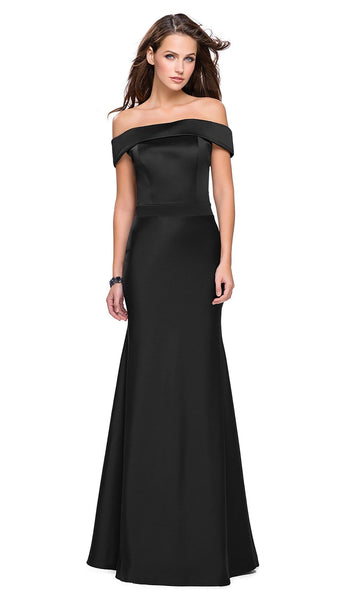 Sophisticated Floor Length Natural Waistline Mermaid Satin Open-Back Fitted Back Zipper Off the Shoulder Evening Dress with a Brush/Sweep Train