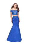 Lace Off the Shoulder Mermaid Fitted Open-Back Beaded Back Zipper Natural Waistline Floor Length Evening Dress