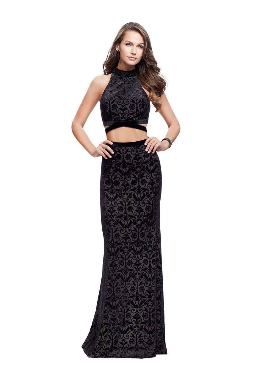 La Femme - 25589 High Neck Two-Piece Velvet Sheath Gown
