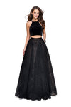 A-line Sleeveless Halter Floor Length Velvet Open-Back Sheer Back Zipper Natural Waistline Ball Gown Evening Dress