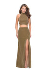 Sexy V-neck Glittering Gathered Racerback Cutout Slit Back Zipper Jersey High-Neck Floor Length Sheath Natural Waistline Sheath Dress