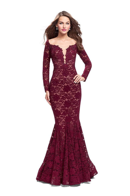 Beaded Long Sleeve Evening Gown