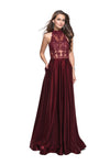 Tall A-line High-Neck Floor Length Sleeveless Pocketed Beaded Sheer Back Zipper Dress