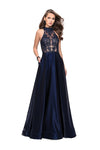 Tall A-line Pocketed Sheer Beaded Back Zipper Floor Length High-Neck Sleeveless Dress