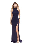 Sophisticated Fitted Beaded Slit Back Zipper Cutout Open-Back Sheath Natural Waistline Floor Length Choker High-Neck Jersey Sheath Dress with a Brush/Sweep Train