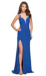 Sexy Plunging Neck Sweetheart Sleeveless Back Zipper Slit Illusion Natural Waistline Sheath Jersey Sheath Dress with a Brush/Sweep Train