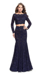 Sophisticated Back Zipper Fitted Lace Bateau Neck Natural Waistline Long Sleeves Mermaid Evening Dress with a Brush/Sweep Train