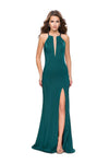 Sexy Floor Length Short Halter Plunging Neck Sheath Beaded Open-Back Back Zipper Sheer Slit Fitted Sleeveless Jersey Natural Waistline Sheath Dress