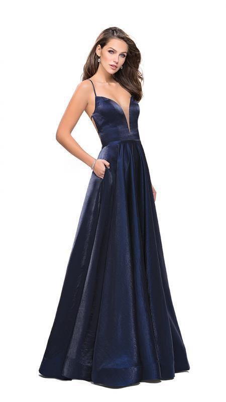 La Femme - 25670 Sleeveless Plunging Sweetheart Satin Gown
