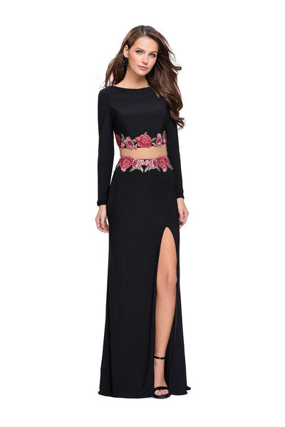 Natural Waistline Beaded Back Zipper Applique Fitted Embroidered Slit Open-Back Bateau Neck Sheath Long Sleeves Jersey Floral Print Sheath Dress/Evening Dress/Prom Dress with a Brush/Sweep Train