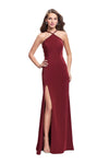 Sexy Sophisticated Floor Length Jersey Natural Waistline Halter Fitted Open-Back Back Zipper Slit Beaded Sheath Sheath Dress/Evening Dress