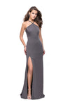 Sexy Sophisticated Jersey Sheath Halter Natural Waistline Fitted Slit Beaded Open-Back Back Zipper Floor Length Sheath Dress/Evening Dress