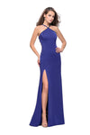 Sexy Sophisticated Sheath Jersey Beaded Slit Back Zipper Open-Back Fitted Halter Natural Waistline Floor Length Sheath Dress/Evening Dress