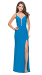 Sexy Jersey Sheath Plunging Neck Sweetheart Sleeveless Fitted Back Zipper Slit Sheer Open-Back Floor Length Natural Waistline Sheath Dress