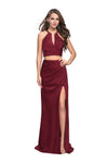 V-neck Sheath Floor Length Jersey Ruched Wrap Slit Back Zipper Open-Back Natural Waistline Sleeveless Sheath Dress with a Brush/Sweep Train