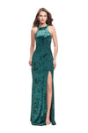 Sexy Sheath Natural Waistline Halter Floor Length Open-Back Fitted Slit Sleeveless Velvet Sheath Dress