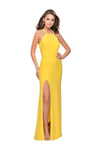 Sexy Jersey Floor Length Halter Sheath Slit Fitted Open-Back Back Zipper Natural Waistline Sleeveless Sheath Dress/Party Dress with a Brush/Sweep Train