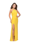 Sexy Slit Open-Back Back Zipper Fitted Jersey Sleeveless Floor Length Sheath Halter Natural Waistline Sheath Dress/Party Dress with a Brush/Sweep Train