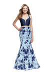 V-neck Jacquard Open-Back Plunging Neck Mermaid Sleeveless Floral Print Dress with a Brush/Sweep Train by La Femme