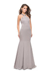 Tall Halter Natural Waistline Glittering Fitted Back Zipper Open-Back Beaded Sleeveless Mermaid Dress with a Brush/Sweep Train