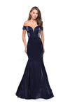 Plunging Neck Natural Waistline Off the Shoulder Two-Toned Print Satin Fitted Open-Back Sheer Back Zipper Mermaid Dress