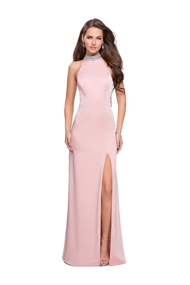 La Femme - 25767 Beaded High Halter Jersey Sheath Dress
