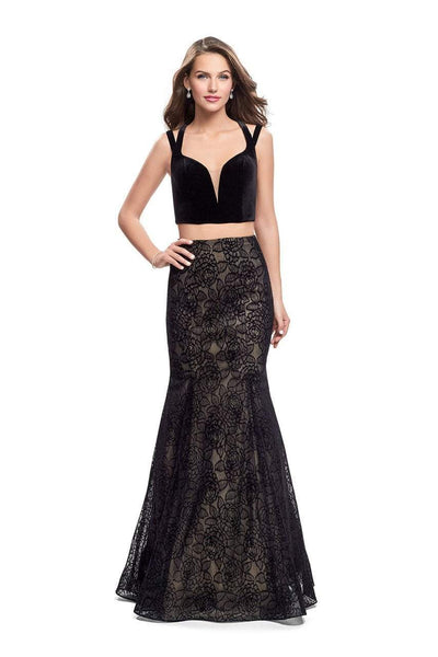V-neck Plunging Neck Floor Length Natural Waistline Mermaid Open-Back Back Zipper Sheer Evening Dress/Party Dress with a Brush/Sweep Train