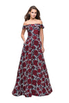 A-line Strapless Fitted Pocketed Back Zipper Jacquard Natural Waistline Off the Shoulder Floral Print Evening Dress