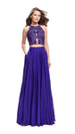 A-line Flutter Sleeves Sleeveless Floor Length Open-Back Illusion Back Zipper Natural Waistline Halter Dress