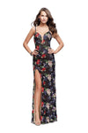 Floor Length Floral Print Lace Plunging Neck Sweetheart Sheath Sleeveless Spaghetti Strap Natural Waistline Sheer Open-Back Slit Back Zipper Fitted Sheath Dress/Homecoming Dress with a Brush/Sweep Tra