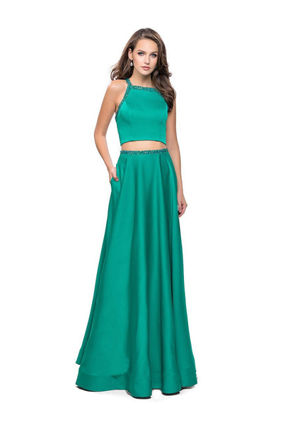 A-line Halter Floor Length Natural Princess Seams Waistline Open-Back Beaded Ruched Back Zipper Sleeveless Satin Evening Dress/Party Dress