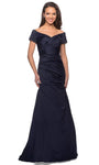 Sophisticated A-line Short Sleeves Sleeves Off the Shoulder Floor Length Satin Sweetheart Ruched Back Zipper Beaded Fitted Wrap Pleated Mermaid Evening Dress with a Brush/Sweep Train