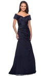 Sophisticated A-line Satin Sweetheart Mermaid Floor Length Short Sleeves Sleeves Off the Shoulder Ruched Pleated Fitted Wrap Beaded Back Zipper Evening Dress with a Brush/Sweep Train