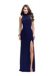 Sheath Floor Length Beaded Sheer Slit Back Zipper Open-Back Fitted Natural Waistline Sleeveless Jersey High-Neck Sheath Dress/Evening Dress/Party Dress