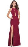 Sophisticated Natural Waistline Open-Back Slit Back Zipper Cutout Halter Sleeveless Sheath Sheath Dress