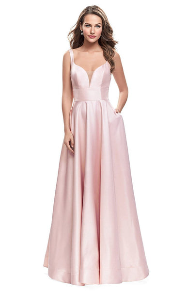 A-line Sleeveless Pocketed Open-Back Pleated Back Zipper Plunging Neck Sweetheart Empire Waistline Dress