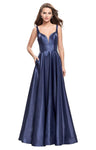 A-line Plunging Neck Sweetheart Sleeveless Empire Waistline Pleated Open-Back Pocketed Dress by La Femme