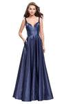 A-line Plunging Neck Sweetheart Open-Back Pleated Pocketed Back Zipper Sleeveless Empire Waistline Dress