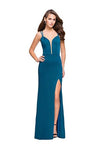 V-neck Fitted Back Zipper Slit Open-Back Sheer Jersey Sheath Plunging Neck Natural Waistline Sleeveless Sheath Dress